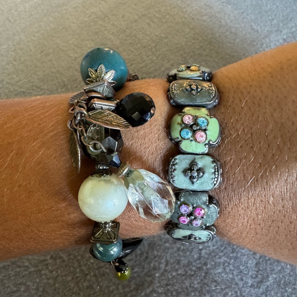 paparazzi Turquoise, Mint and Silver Stretch Bracelet Set